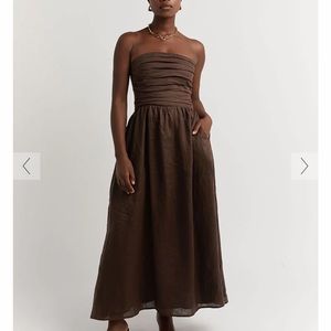 LEXI DARK CHOC LINEN MIDI DRESS